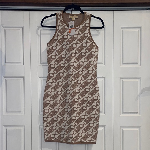 Michael Kors Dresses & Skirts - Michael Kors Tan and White Halter Sheath Dress